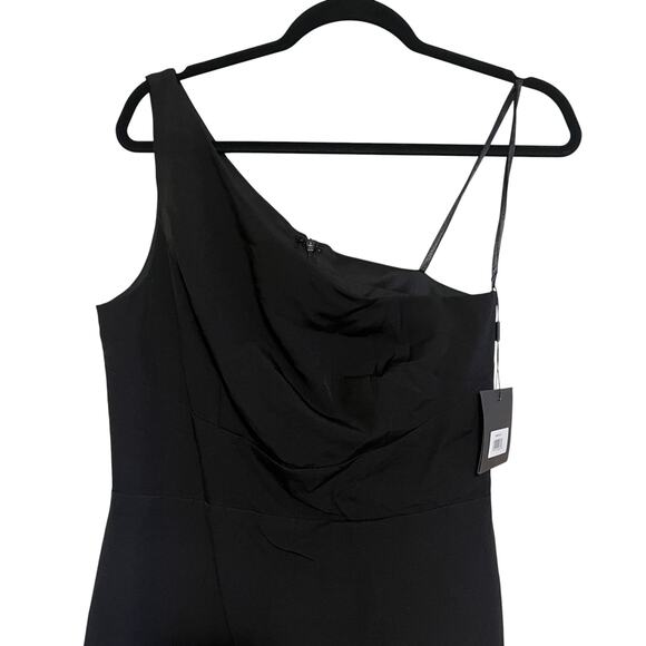 Ieena for Mac Duggal Crepe Thigh High Slit One Shoulder Evening Gown Black Sz 8 - Picture 4 of 10